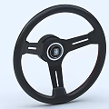 Classic Black Steering Wheel With Three Spoke Design And Central Logo 3d model