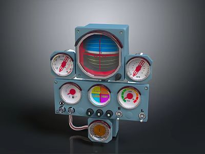 Blue Aerospace Control Panel With Multiple Gauges Dials And Circular Displays 3d model