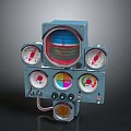 Blue Aerospace Control Panel With Multiple Gauges Dials And Circular Displays 3d model