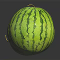 Fresh Green Striped Watermelons on Black Reflective Surface with Ripe Texture