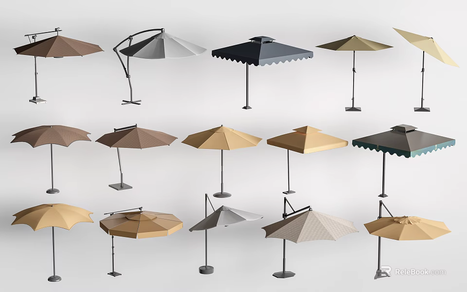Stylish Outdoor Garden Umbrellas With Various Colors And Designs 3d model 