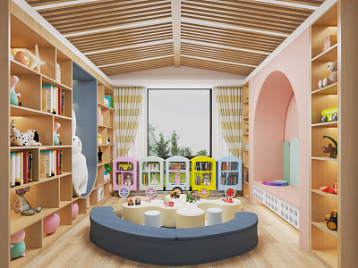 Modern Kindergarten Classroom Children's Desk and Chair Children's Entertainment Area Music Classroom Multifunctional Room Classroom Living Classroom 3d model