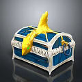 Blue Treasure Chest With Yellow Dragon Ornament And White Trim Details