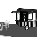 Commercial Food Cart With Black And White Striped Design And Outdoor Table Chairs