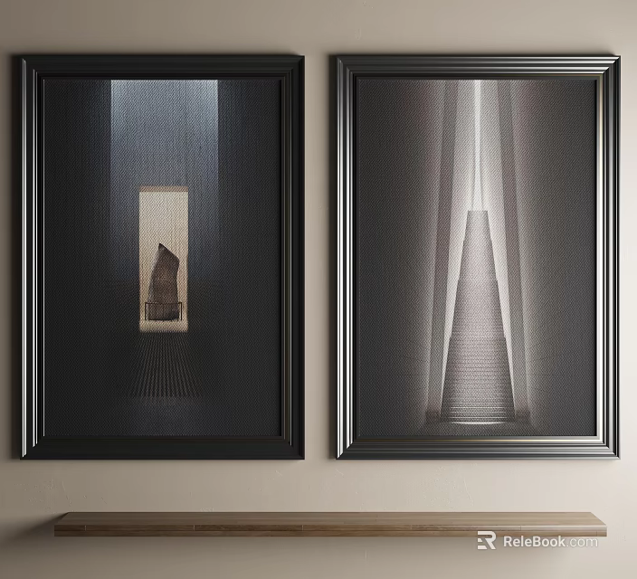 Two Black Framed Decorative Paintings Featuring Modern Artistic Tower And Spire Patterns 3d model