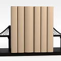 Modern Technology Exhibition Hall With Beige Vertical Panels Black Supports And Bridge Like Black Frames