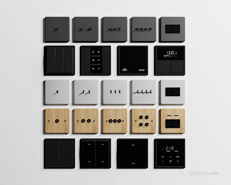 Various Stylish Switch Panels In Black White And Wooden Designs For Home 3d model 