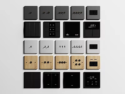 Various Stylish Switch Panels In Black White And Wooden Designs For Home 3d model
