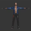 Male Character in Blue Open Jacket With Red Pattern Pants Arms Outstretched Standing Pose 3d model