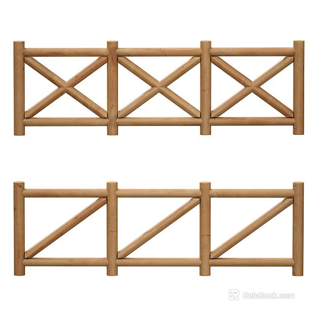 Wooden Fence With Crossed And Diagonal Slat Designs For Outdoor Use 3d model 