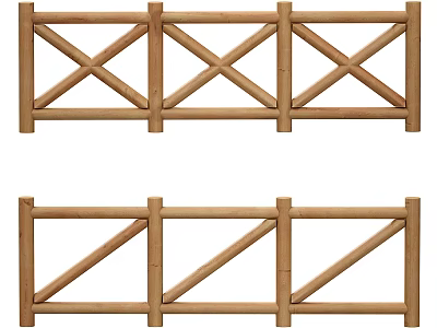 Wooden Fence With Crossed And Diagonal Slat Designs For Outdoor Use 3d model