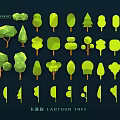 Fun Cartoon Tree Wall Decor with Various Green Shapes and Artistic Designs