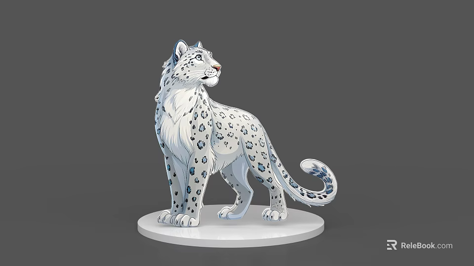 Snow Leopard Game Character with White Fur Blue Spots Standing on White Base 3d model 