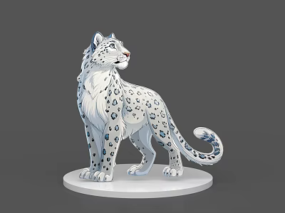 Snow Leopard Game Character with White Fur Blue Spots Standing on White Base 3d model
