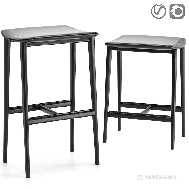 Modern Black Metal Frame Bar Stools With Sleek Leather Seats And Minimalist Design 3d model 