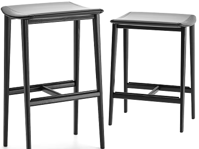 Modern Black Metal Frame Bar Stools With Sleek Leather Seats And Minimalist Design 3d model