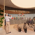 Modern Public Restroom Interior With Wooden Walls Double Mirrors Washbasin And Automatic Hand Dryer