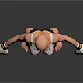 Bald Woman in White Sports Bra Black Shorts with White Boxing Gloves Standing Pose