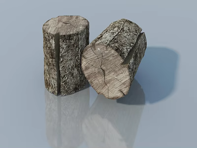 Natural Wooden Flush Door With Bark Texture Annual Rings And Cracks 3d model