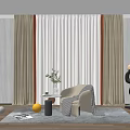 Modern Curtains With Double Layer Sheer And Trim In Living Room With Sofa And Carpet