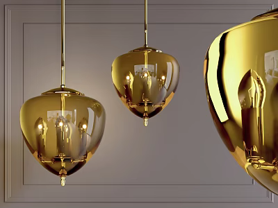 Elegant Golden Glass Chandeliers With Modern Pendant Design For Interior Decoration 3d model