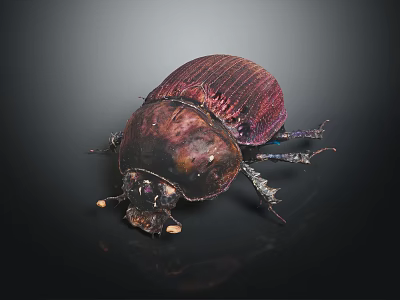 Shiny Dark Red Purple Beetle With Exoskeleton Legs And Antennae On Dark Background 3d model