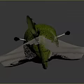Green And White Abstract Creature Model With Long Curved Tail And Smooth Appendage