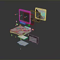 3D Model Display of Disassembled Computer Components with Floating Screen Keyboard and Motherboard