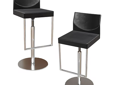 Black Leather Bar Stools With Adjustable Metal Frame And Round Base 3d model