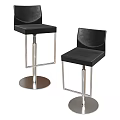 Black Leather Bar Stools With Adjustable Metal Frame And Round Base