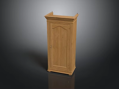 Classic Oak Wooden Cabinet With Single Door Decorative Lines And Top Surface 3d model