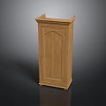 Classic Oak Wooden Cabinet With Single Door Decorative Lines And Top Surface