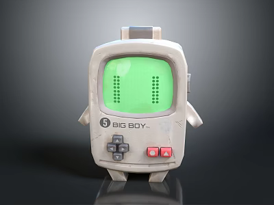Classic Retro Computer Gadget With Green Screen BIG BOY Logo Grey Body And Red Buttons 3d model