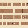 Brown Switch Panels with Various Designs and Sockets Arranged on Wall 3d model