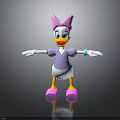 Cartoon Duck with Pink Bow Purple Shirt Green Bracelet Pink Shoes and Outstretched Arms