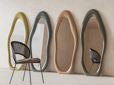 Modern Decorative Mirrors In Irregular Curved Shape With Yellow Blue Brown Green And Black Chair 3d model