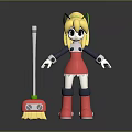 3D Game Character With Blonde Hair Green Ears Red Dress Red Boots And Broom
