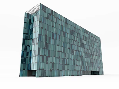 Modern Office Building Exterior With Glass Curtain Wall And Grid Design 3d model
