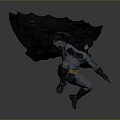 Man In Batman Costume With Flowing Cape Leaping In Dynamic Action Pose