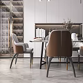 Modern Dining Table Set With Chairs Wine Cabinets And Pendant Lights 3d model