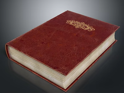 Detailed Red Leather Book Cover With Intricate Gold Carved Sculpture Design 3d model