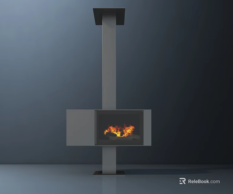 Modern Fireplace Design With Vertical Column And Burning Flames In Minimalist Setting 3d model
