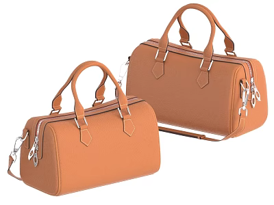 Two Stylish Brown Leather Handbags With Zipper Closure And Handle Straps 3d model