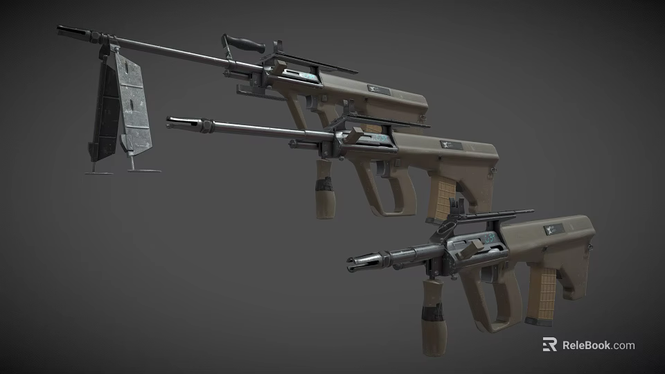 Military Tactical Rifles Various Models in Brown Black with Magazines and Scopes 3d model 