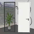 Modern Hinged Door With Black Framed Glass And Green Plant In Interior Space