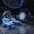 Modern Luxury SPA Sauna Interior With Blue Lighting Circular Decor Blue Sofas And Marble Flooring 3d model