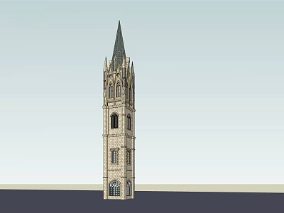 Historic Gothic Tower Featuring Tall Spire And Arched Stone Windows 3d model