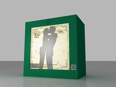 Commercial Equipment Green Box With Two People Hugging Silhouette And Vintage Paper Background QR Code 3d model