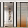 Modern Glass Doors With Vertical Stripes And Black Frames Open Interior View 3d model