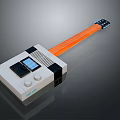 White Household Device With Black Trim Blue Display Screen And Orange Cable